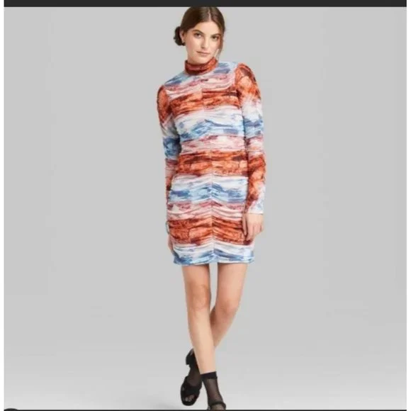 wild fable | Dresses | Wild Fable Blue Rust White Ruched Body Con Marble  Print Mini Dress Large | Poshmark